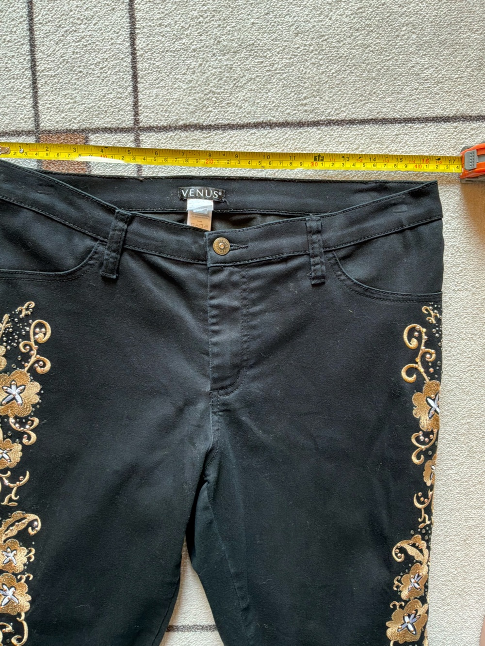 Venus Fame Black Embroidered Jeans with Rhinestones - Picture 4 of 5
